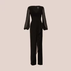 Adrianna Papell Long Sleeve Jersey Jumpsuit With Chiffon Details In Black 13 Adrianna Papell Long Sleeve Jersey Jumpsuit With Chiffon Details In Black -Glam Mirth Sales AP1D104925 AA002 Regular Flat 306b4daa 4461 42ab acf6 b54c5d991616