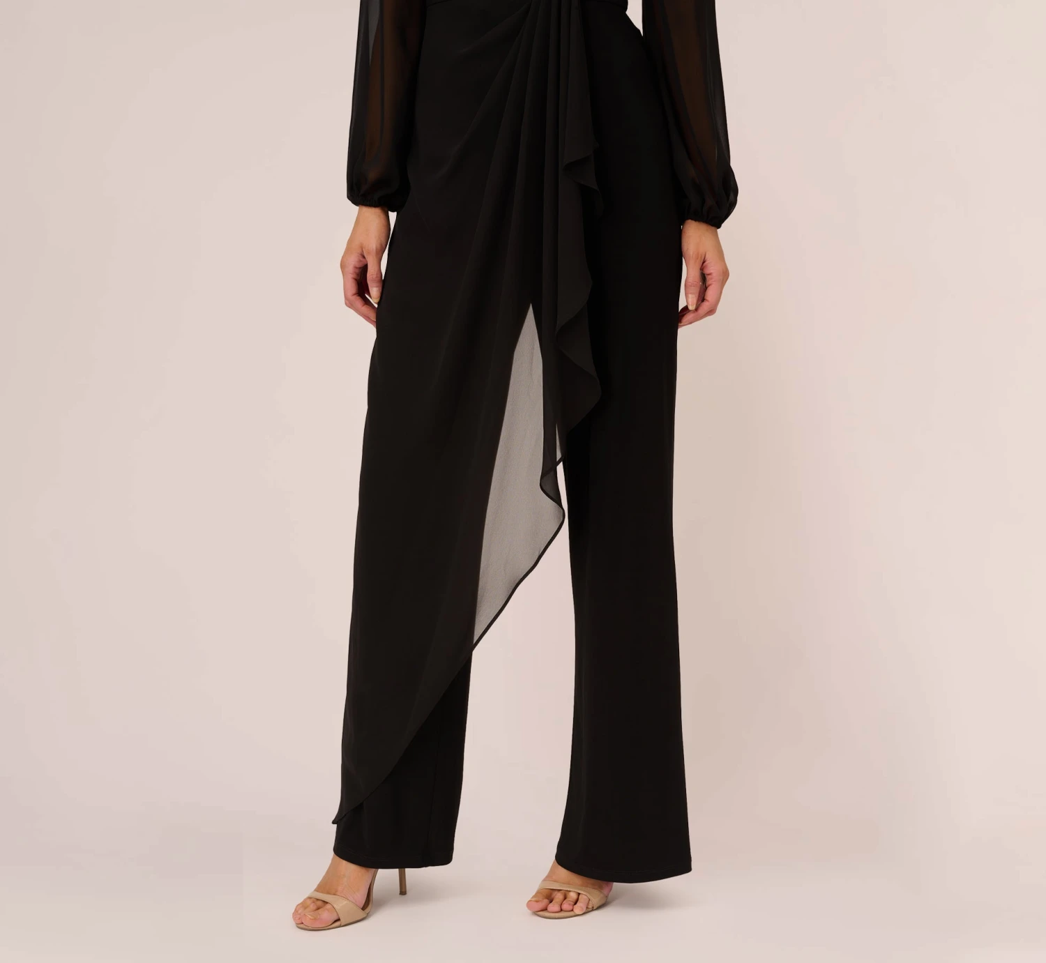 Adrianna Papell Long Sleeve Jersey Jumpsuit With Chiffon Details In Black 5 Adrianna Papell Long Sleeve Jersey Jumpsuit With Chiffon Details In Black - Image 5