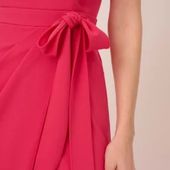 Adrianna Papell Stretch Knit Crepe Faux Wrap Wide Leg Jumpsuit With Overlay In Pink Lotus 10 Adrianna Papell Stretch Knit Crepe Faux Wrap Wide Leg Jumpsuit With Overlay In Pink Lotus -Glam Mirth Sales AP1D104932 AG661 Regular Detail