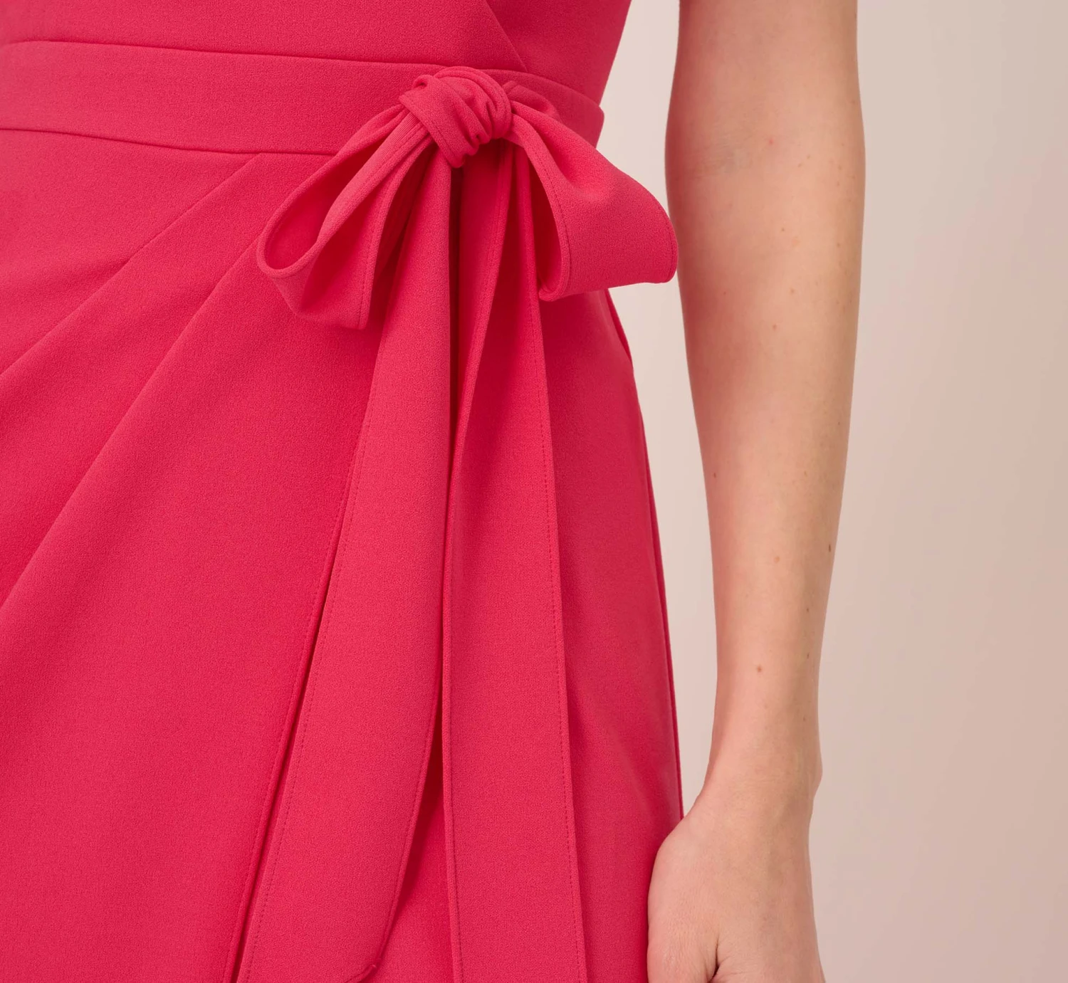 Adrianna Papell Stretch Knit Crepe Faux Wrap Wide Leg Jumpsuit With Overlay In Pink Lotus 5 Adrianna Papell Stretch Knit Crepe Faux Wrap Wide Leg Jumpsuit With Overlay In Pink Lotus - Image 5