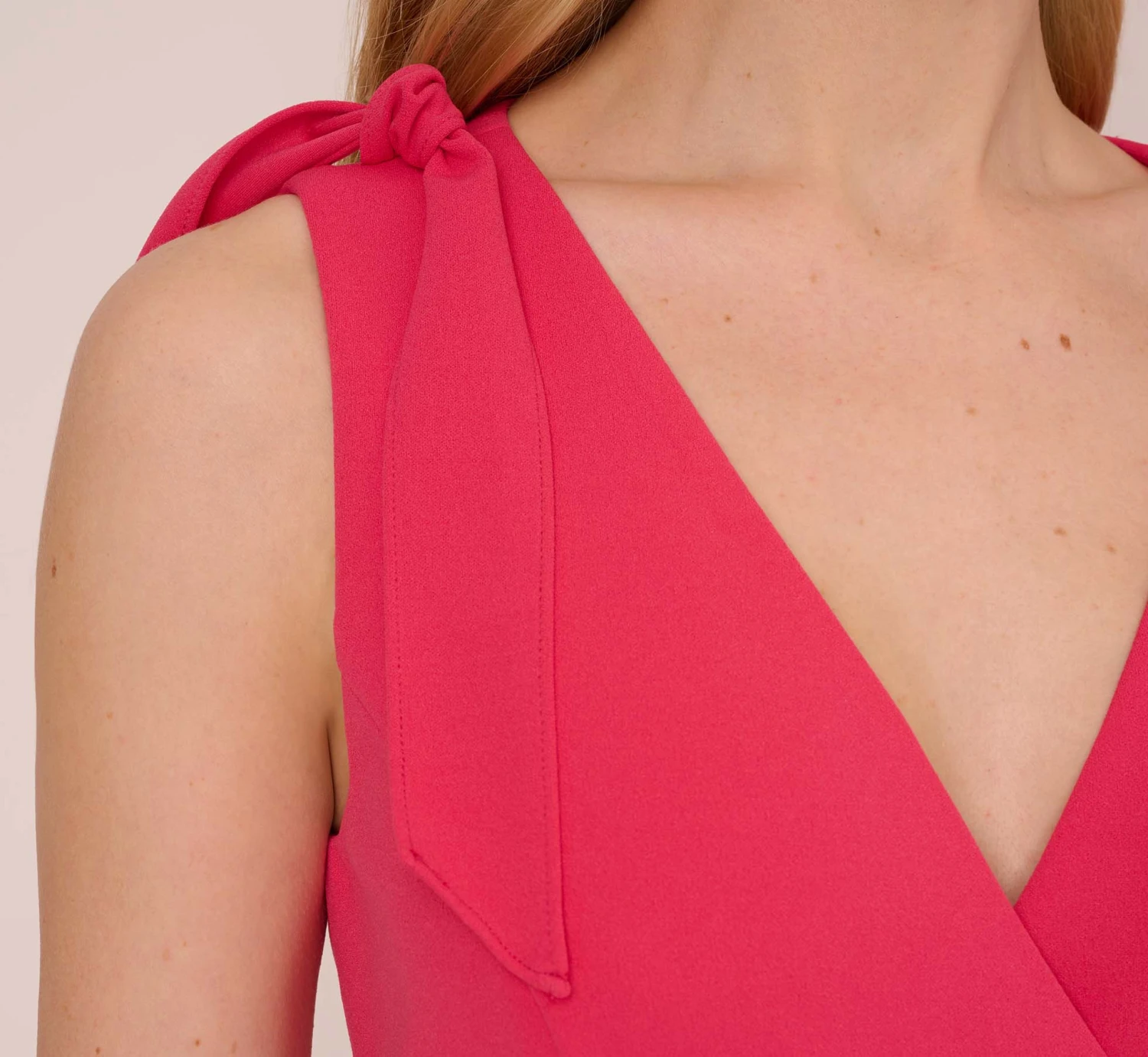 Adrianna Papell Stretch Knit Crepe Faux Wrap Wide Leg Jumpsuit With Overlay In Pink Lotus 3 Adrianna Papell Stretch Knit Crepe Faux Wrap Wide Leg Jumpsuit With Overlay In Pink Lotus - Image 3