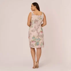Adrianna Papell Plus Size Floral Matelasse Sheath Dress With Draped Details In Marble Multi 10 Adrianna Papell Plus Size Floral Matelasse Sheath Dress With Draped Details In Marble Multi -Glam Mirth Sales AP1D104940 AA291 Plus Back