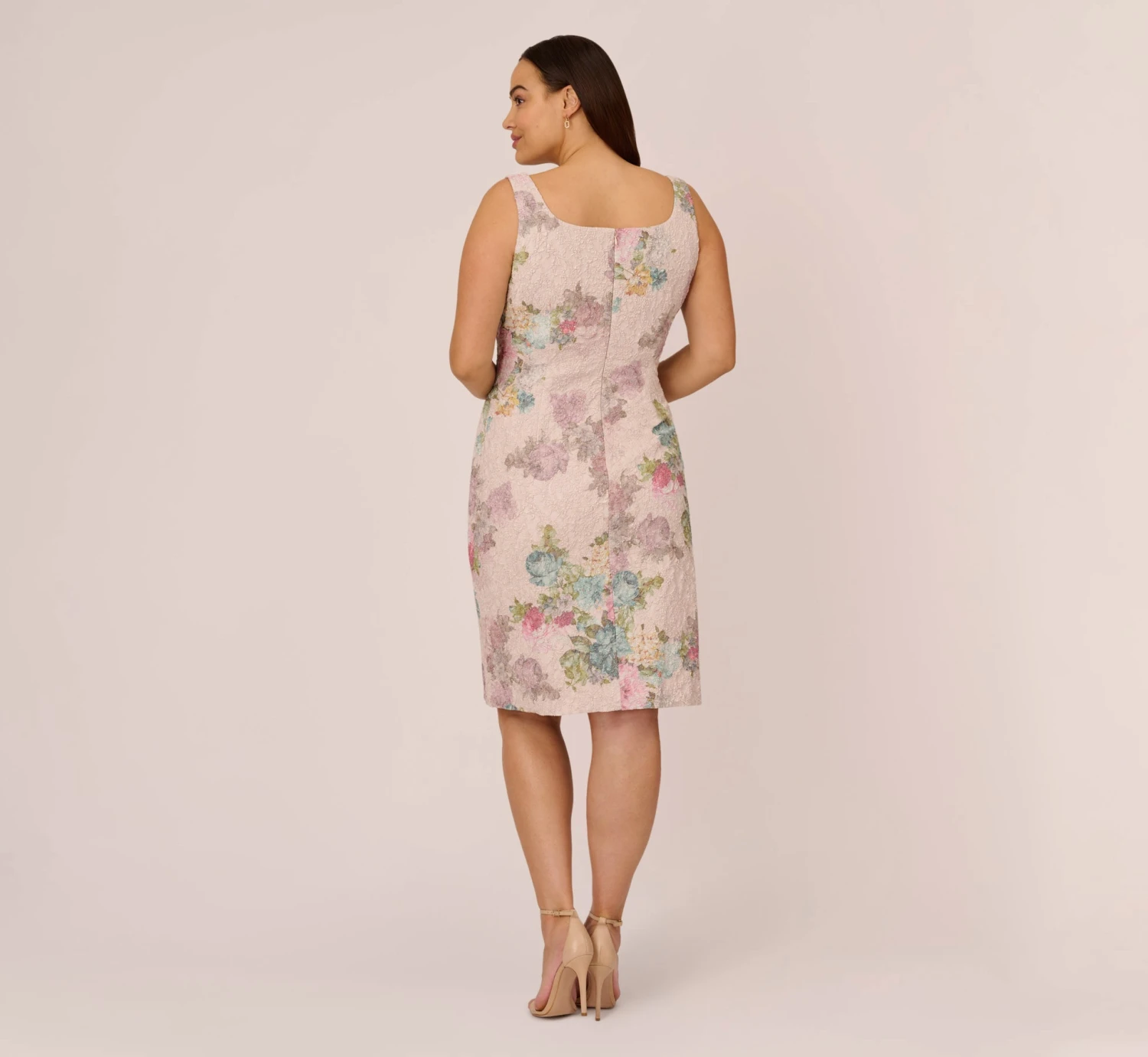 Adrianna Papell Plus Size Floral Matelasse Sheath Dress With Draped Details In Marble Multi 4 Adrianna Papell Plus Size Floral Matelasse Sheath Dress With Draped Details In Marble Multi - Image 4