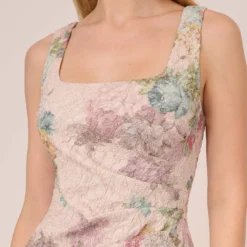 Adrianna Papell Floral Matelasse Sheath Dress With Draped Details In Marble Multi 12 Adrianna Papell Floral Matelasse Sheath Dress With Draped Details In Marble Multi -Glam Mirth Sales AP1D104940 AA291 Regular Detail