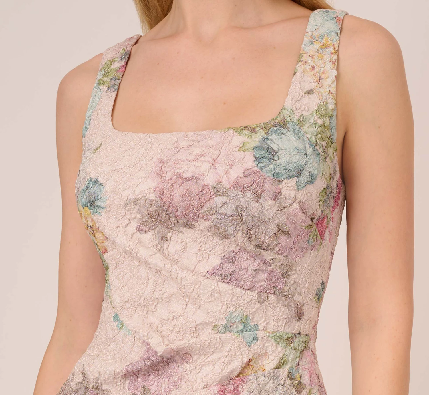 Adrianna Papell Floral Matelasse Sheath Dress With Draped Details In Marble Multi 5 Adrianna Papell Floral Matelasse Sheath Dress With Draped Details In Marble Multi - Image 5