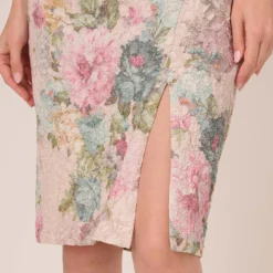 Adrianna Papell Floral Matelasse Sheath Dress With Draped Details In Marble Multi 14 Adrianna Papell Floral Matelasse Sheath Dress With Draped Details In Marble Multi -Glam Mirth Sales AP1D104940 AA291 Regular Lifestyle