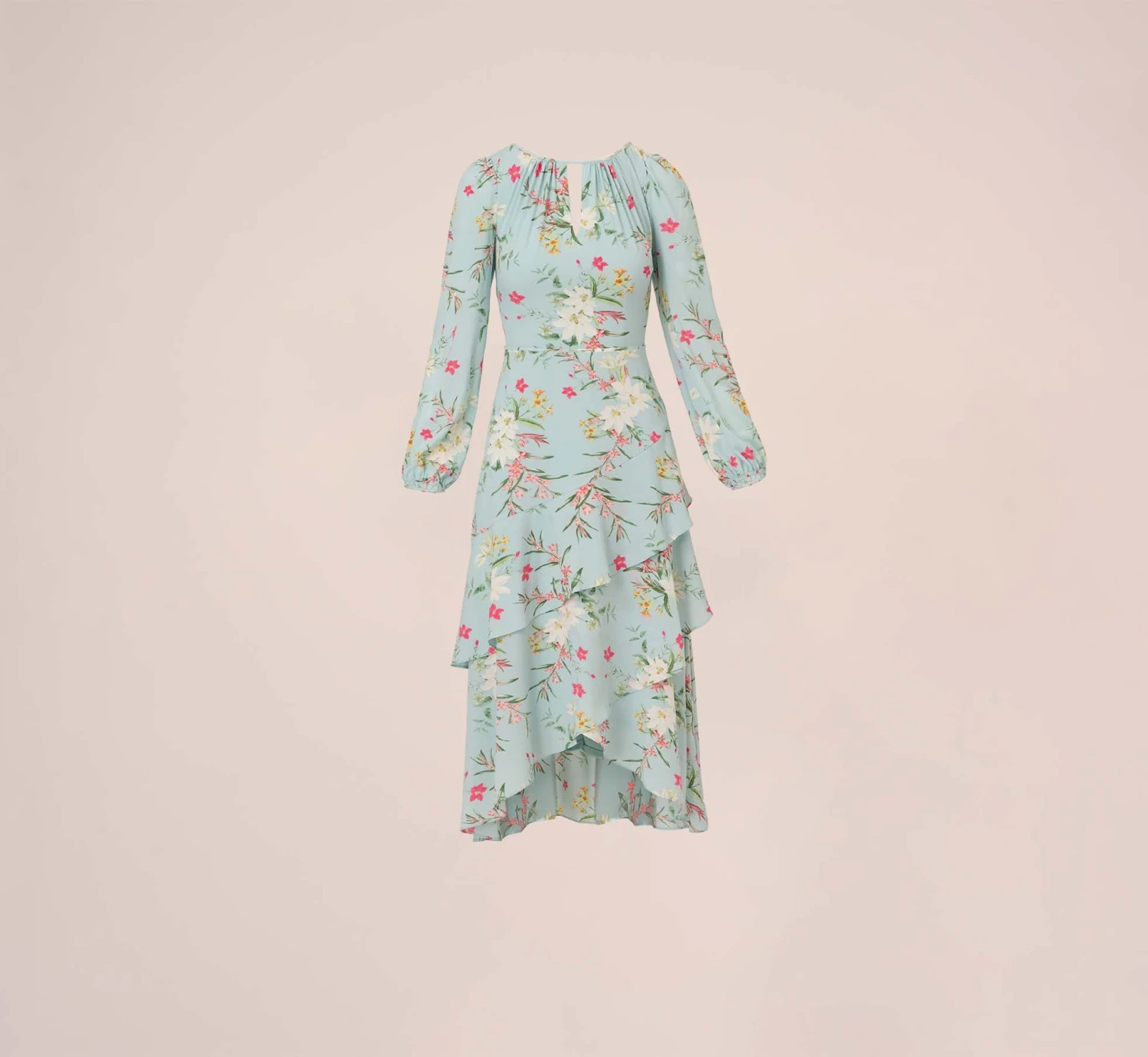 Adrianna Papell Floral Print Stretch Chiffon Tiered Ruffled Midi-Length Dress In Mint Smoke 7 Adrianna Papell Floral Print Stretch Chiffon Tiered Ruffled Midi-Length Dress In Mint Smoke - Image 7