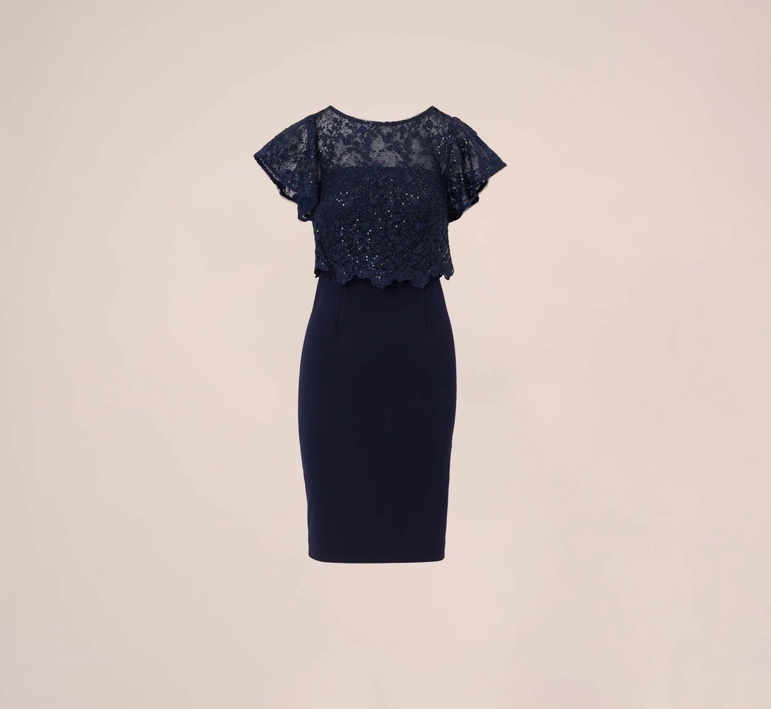 Adrianna Papell Sequined Guipure Lace Popover Stretch Knit Crepe Short Sheath Dress In Navy 6 Adrianna Papell Sequined Guipure Lace Popover Stretch Knit Crepe Short Sheath Dress In Navy - Image 6