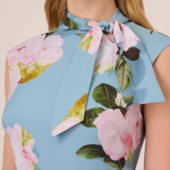 Adrianna Papell Floral Print Crepe De Chine Midi-Length Dress In Blue Multi 9 Adrianna Papell Floral Print Crepe De Chine Midi-Length Dress In Blue Multi -Glam Mirth Sales AP1D104960 AA461 Regular Detail