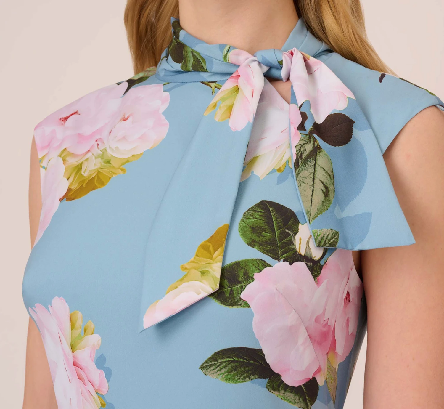 Adrianna Papell Floral Print Crepe De Chine Midi-Length Dress In Blue Multi 3 Adrianna Papell Floral Print Crepe De Chine Midi-Length Dress In Blue Multi - Image 3