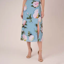 Adrianna Papell Floral Print Crepe De Chine Midi-Length Dress In Blue Multi 11 Adrianna Papell Floral Print Crepe De Chine Midi-Length Dress In Blue Multi -Glam Mirth Sales AP1D104960 AA461 Regular Lifestyle
