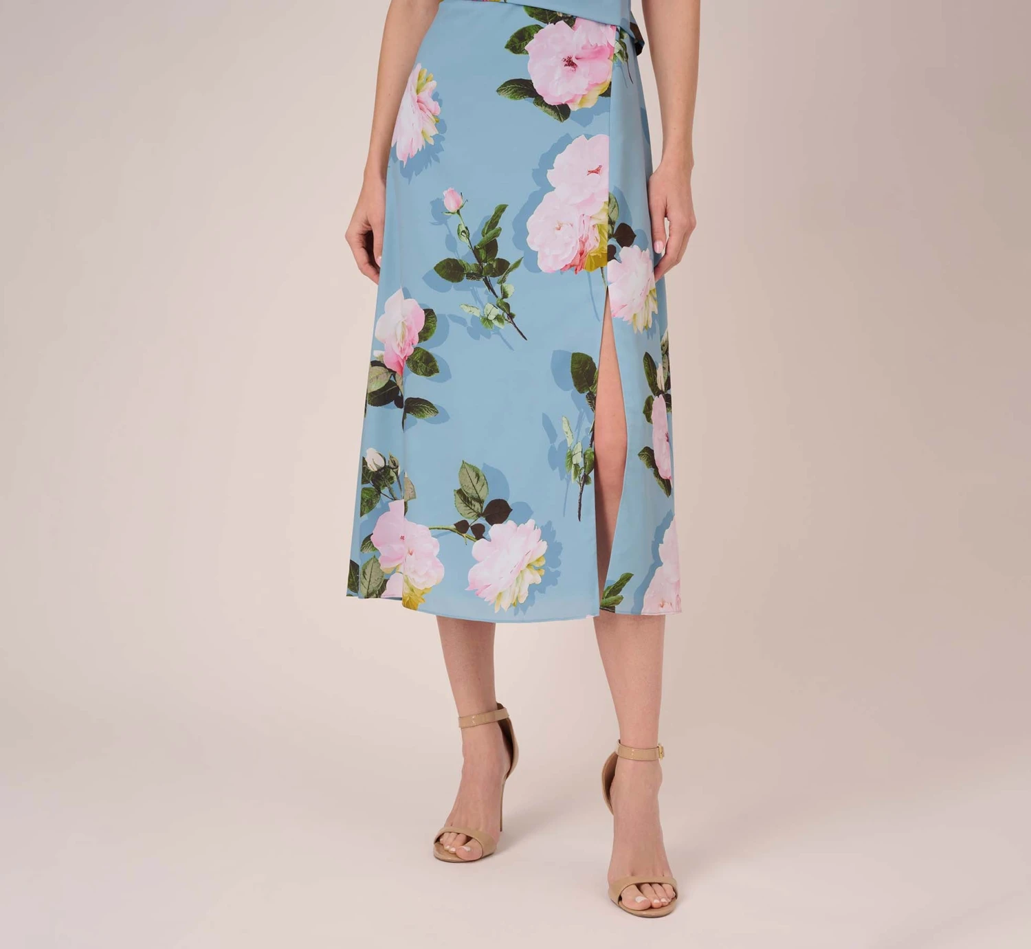 Adrianna Papell Floral Print Crepe De Chine Midi-Length Dress In Blue Multi 5 Adrianna Papell Floral Print Crepe De Chine Midi-Length Dress In Blue Multi - Image 5