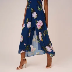 Adrianna Papell Floral Print Chiffon Cropped Jumpsuit In Navy Multi -Glam Mirth Sales AP1D104961 AA980 Regular Lifestyle