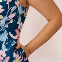 Adrianna Papell Plus Size Floral Print Mikado Short High Low Fit-And-Flare Dress In Navy Multi 12 Adrianna Papell Plus Size Floral Print Mikado Short High Low Fit-And-Flare Dress In Navy Multi -Glam Mirth Sales AP1D104962 AA980 Plus Lifestyle