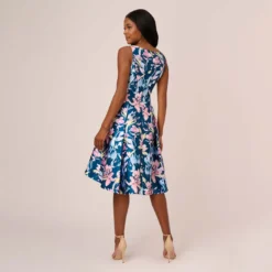 Adrianna Papell Floral Print Mikado Short High Low Fit-And-Flare Dress In Navy Multi 11 Adrianna Papell Floral Print Mikado Short High Low Fit-And-Flare Dress In Navy Multi -Glam Mirth Sales AP1D104962 AA980 Regular Back