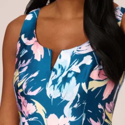 Adrianna Papell Floral Print Mikado Short High Low Fit-And-Flare Dress In Navy Multi 10 Adrianna Papell Floral Print Mikado Short High Low Fit-And-Flare Dress In Navy Multi -Glam Mirth Sales AP1D104962 AA980 Regular Detail