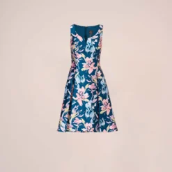 Adrianna Papell Floral Print Mikado Short High Low Fit-And-Flare Dress In Navy Multi 14 Adrianna Papell Floral Print Mikado Short High Low Fit-And-Flare Dress In Navy Multi -Glam Mirth Sales AP1D104962 AA980 Regular Flat