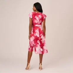 Adrianna Papell Floral Print Smocked Chiffon Short Dress In Pink Multi 10 Adrianna Papell Floral Print Smocked Chiffon Short Dress In Pink Multi -Glam Mirth Sales AP1D104963 AE970 Regular Back