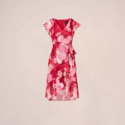 Adrianna Papell Floral Print Smocked Chiffon Short Dress In Pink Multi 13 Adrianna Papell Floral Print Smocked Chiffon Short Dress In Pink Multi -Glam Mirth Sales AP1D104963 AE970 Regular Flat