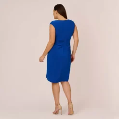 Adrianna Papell Plus Size Stretch Matte Jersey Draped Asymmetrical Short Dress In Rich Royal 10 Adrianna Papell Plus Size Stretch Matte Jersey Draped Asymmetrical Short Dress In Rich Royal -Glam Mirth Sales AP1D104971 AI402 Plus Back
