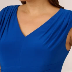 Adrianna Papell Plus Size Stretch Matte Jersey Draped Asymmetrical Short Dress In Rich Royal 9 Adrianna Papell Plus Size Stretch Matte Jersey Draped Asymmetrical Short Dress In Rich Royal -Glam Mirth Sales AP1D104971 AI402 Plus Detail