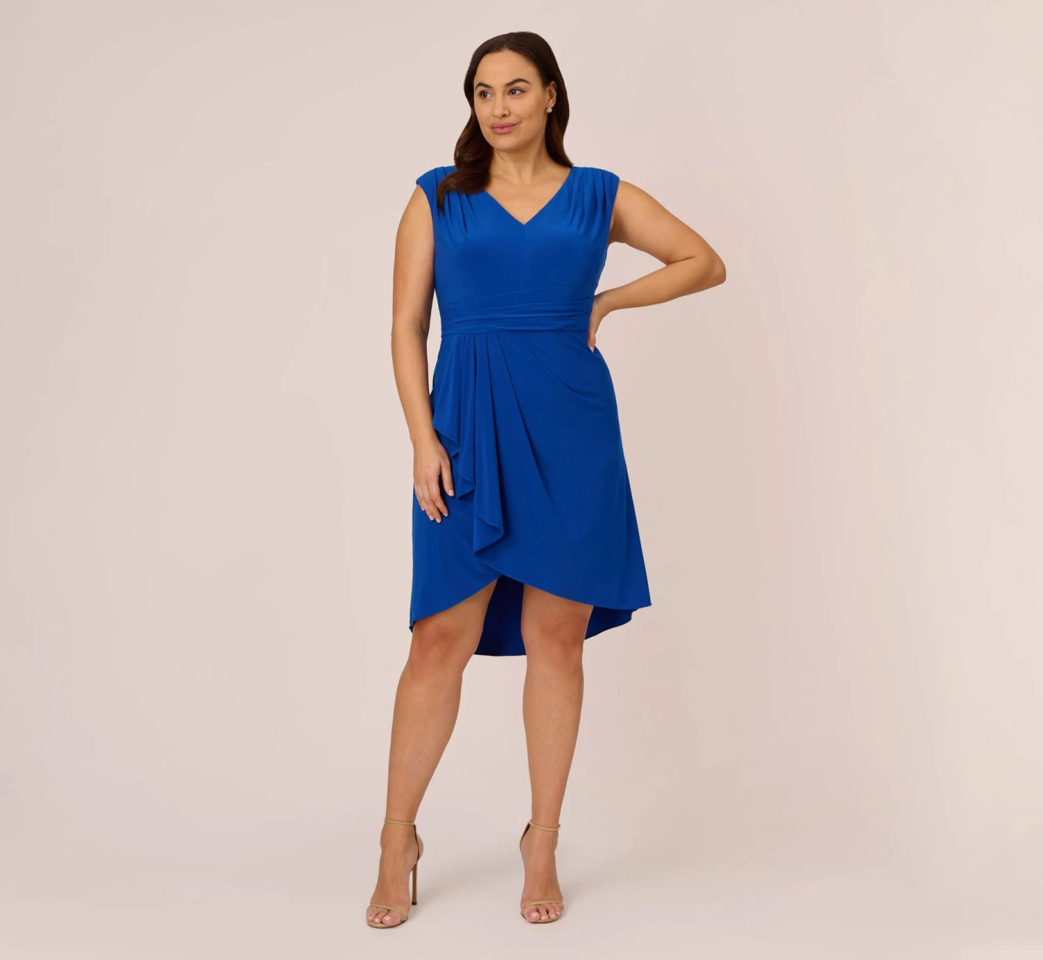 Adrianna Papell Plus Size Stretch Matte Jersey Draped Asymmetrical Short Dress In Rich Royal 7 Adrianna Papell Plus Size Stretch Matte Jersey Draped Asymmetrical Short Dress In Rich Royal - Image 7