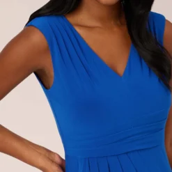 Adrianna Papell Stretch Matte Jersey Draped Asymmetrical Short Dress In Rich Royal 12 Adrianna Papell Stretch Matte Jersey Draped Asymmetrical Short Dress In Rich Royal -Glam Mirth Sales AP1D104971 AI402 Regular Detail