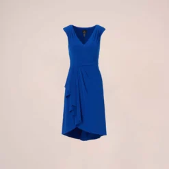 Adrianna Papell Stretch Matte Jersey Draped Asymmetrical Short Dress In Rich Royal 14 Adrianna Papell Stretch Matte Jersey Draped Asymmetrical Short Dress In Rich Royal -Glam Mirth Sales AP1D104971 AI402 Regular Flat
