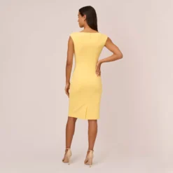 Adrianna Papell Crepe Sheath Dress With Draped Details In Warm Sun -Glam Mirth Sales AP1D104973 AC746 Regular Back