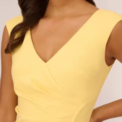 Adrianna Papell Crepe Sheath Dress With Draped Details In Warm Sun -Glam Mirth Sales AP1D104973 AC746 Regular Detail