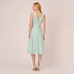 Adrianna Papell Satin Crepe Midi-Length Fit-And-Flare Halter Dress In Mint Smoke 10 Adrianna Papell Satin Crepe Midi-Length Fit-And-Flare Halter Dress In Mint Smoke -Glam Mirth Sales AP1D104976 AH484 Regular Back