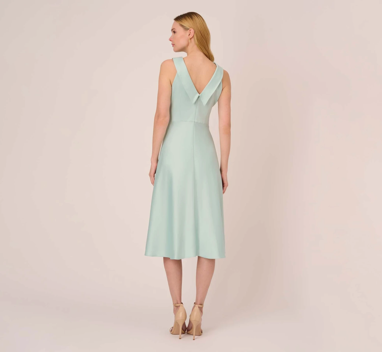 Adrianna Papell Satin Crepe Midi-Length Fit-And-Flare Halter Dress In Mint Smoke 4 Adrianna Papell Satin Crepe Midi-Length Fit-And-Flare Halter Dress In Mint Smoke - Image 4