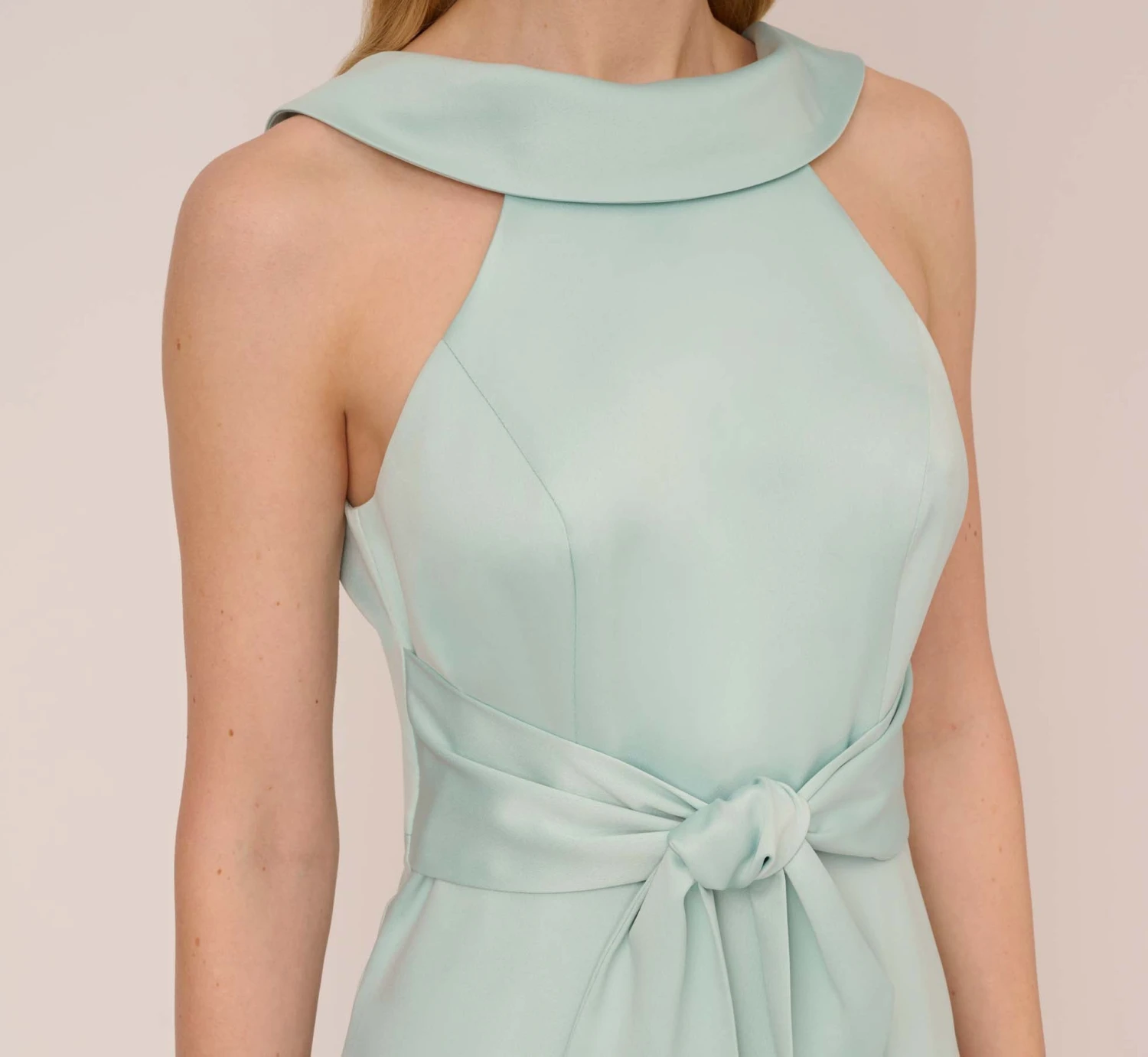 Adrianna Papell Satin Crepe Midi-Length Fit-And-Flare Halter Dress In Mint Smoke 3 Adrianna Papell Satin Crepe Midi-Length Fit-And-Flare Halter Dress In Mint Smoke - Image 3