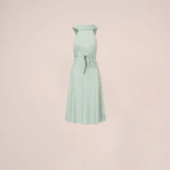 Adrianna Papell Satin Crepe Midi-Length Fit-And-Flare Halter Dress In Mint Smoke 13 Adrianna Papell Satin Crepe Midi-Length Fit-And-Flare Halter Dress In Mint Smoke -Glam Mirth Sales AP1D104976 AH484 Regular Flat