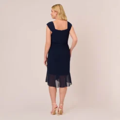 Adrianna Papell Plus Size Chiffon And Jersey Flounce Draped Dress With Pleated Details In Midnight 9 Adrianna Papell Plus Size Chiffon And Jersey Flounce Draped Dress With Pleated Details In Midnight -Glam Mirth Sales AP1D104977 AB411 Plus Back