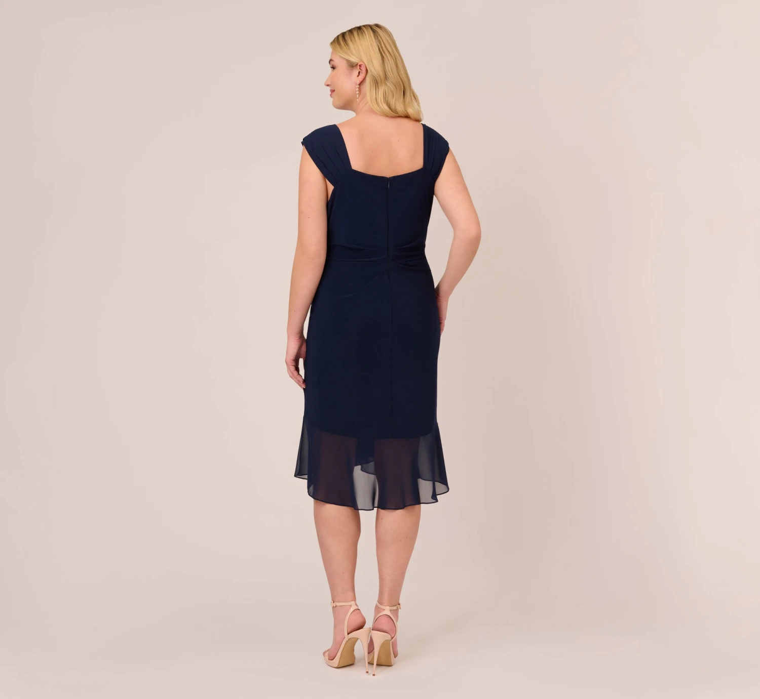 Adrianna Papell Plus Size Chiffon And Jersey Flounce Draped Dress With Pleated Details In Midnight 3 Adrianna Papell Plus Size Chiffon And Jersey Flounce Draped Dress With Pleated Details In Midnight - Image 3
