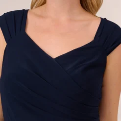 Adrianna Papell Plus Size Chiffon And Jersey Flounce Draped Dress With Pleated Details In Midnight 11 Adrianna Papell Plus Size Chiffon And Jersey Flounce Draped Dress With Pleated Details In Midnight -Glam Mirth Sales AP1D104977 AB411 Plus Detail