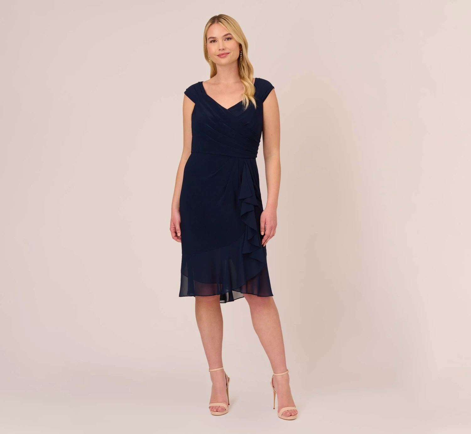 Adrianna Papell Plus Size Chiffon And Jersey Flounce Draped Dress With Pleated Details In Midnight 6 Adrianna Papell Plus Size Chiffon And Jersey Flounce Draped Dress With Pleated Details In Midnight - Image 6