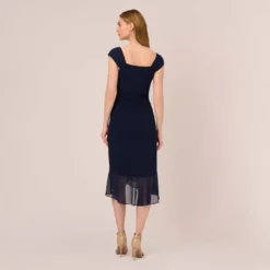 Adrianna Papell Chiffon And Jersey Flounce Draped Dress With Pleated Details In Midnight 8 Adrianna Papell Chiffon And Jersey Flounce Draped Dress With Pleated Details In Midnight -Glam Mirth Sales AP1D104977 AB411 Regular Back