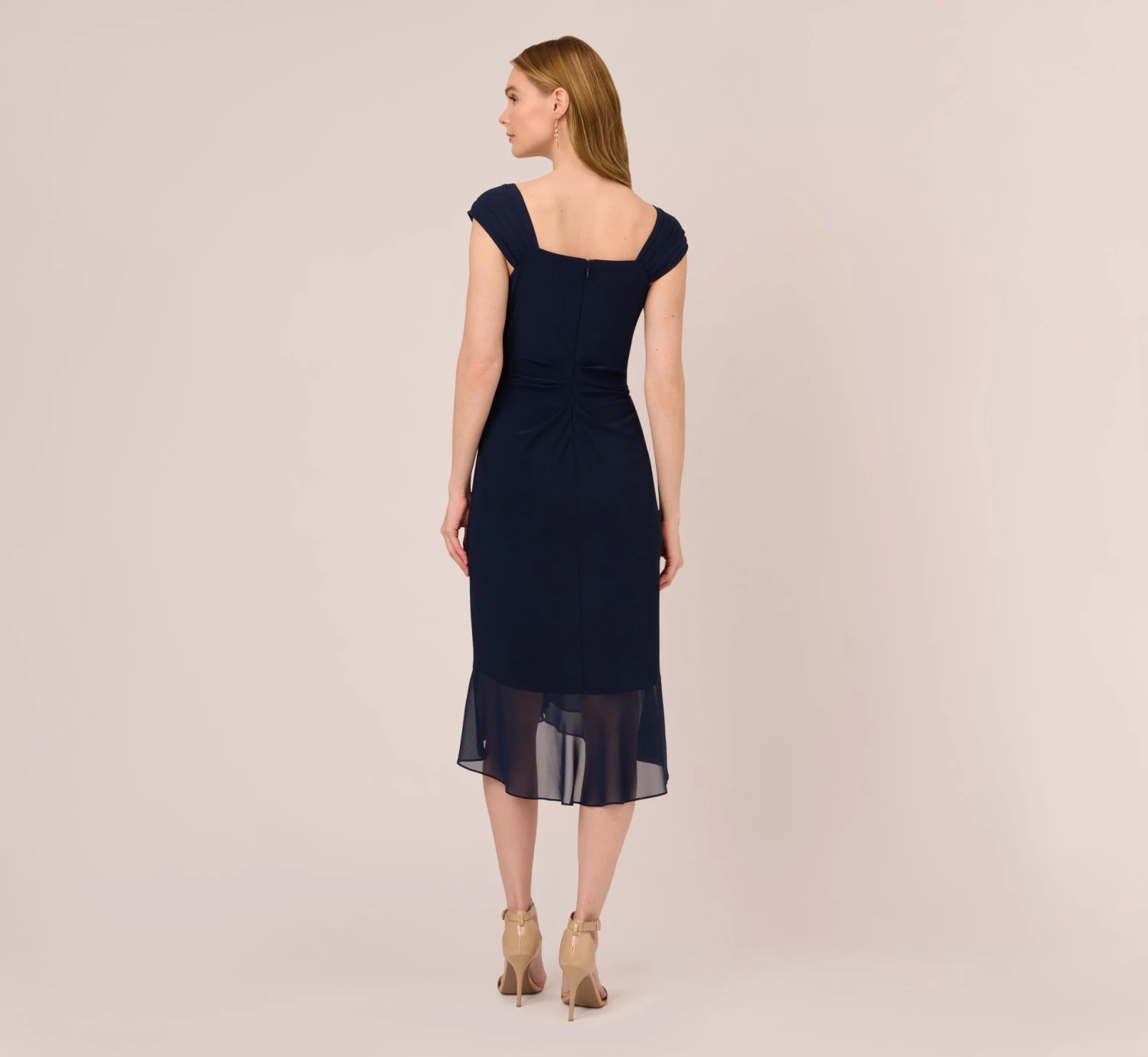 Adrianna Papell Chiffon And Jersey Flounce Draped Dress With Pleated Details In Midnight 3 Adrianna Papell Chiffon And Jersey Flounce Draped Dress With Pleated Details In Midnight - Image 3