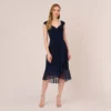 Adrianna Papell Chiffon And Jersey Flounce Draped Dress With Pleated Details In Midnight