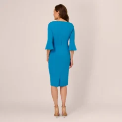 Adrianna Papell Stretch Knit Crepe Tie-Front Midi-Length Sheath Dress In Deep Cerulean -Glam Mirth Sales AP1D104978 AB431 Regular Back