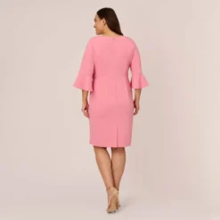 Adrianna Papell Plus Size Stretch Knit Crepe Tie-Front Midi-Length Sheath Dress In Faded Rose -Glam Mirth Sales AP1D104978 AK660 Plus Back