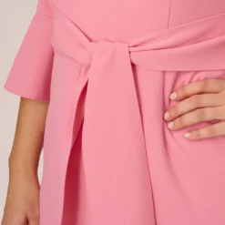 Adrianna Papell Plus Size Stretch Knit Crepe Tie-Front Midi-Length Sheath Dress In Faded Rose -Glam Mirth Sales AP1D104978 AK660 Plus Lifestyle