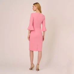 Adrianna Papell Stretch Knit Crepe Tie-Front Midi-Length Sheath Dress In Faded Rose 11 Adrianna Papell Stretch Knit Crepe Tie-Front Midi-Length Sheath Dress In Faded Rose -Glam Mirth Sales AP1D104978 AK660 Regular Back