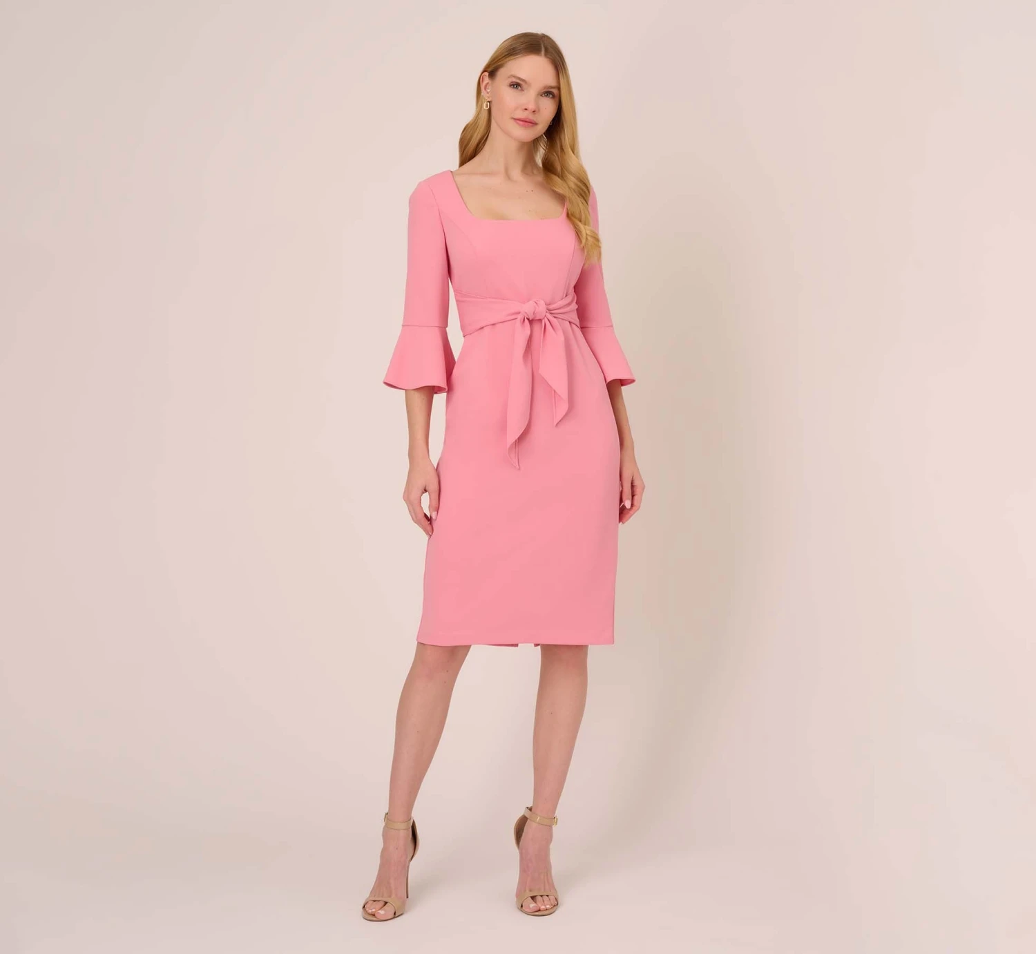 Adrianna Papell Stretch Knit Crepe Tie-Front Midi-Length Sheath Dress In Faded Rose 8 Adrianna Papell Stretch Knit Crepe Tie-Front Midi-Length Sheath Dress In Faded Rose - Image 8