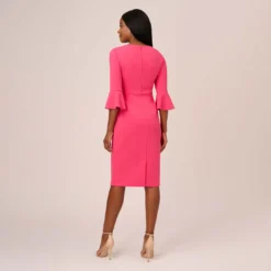 Adrianna Papell Stretch Knit Crepe Tie-Front Midi-Length Sheath Dress In Camellia 11 Adrianna Papell Stretch Knit Crepe Tie-Front Midi-Length Sheath Dress In Camellia -Glam Mirth Sales AP1D104978 AK672 Regular Back