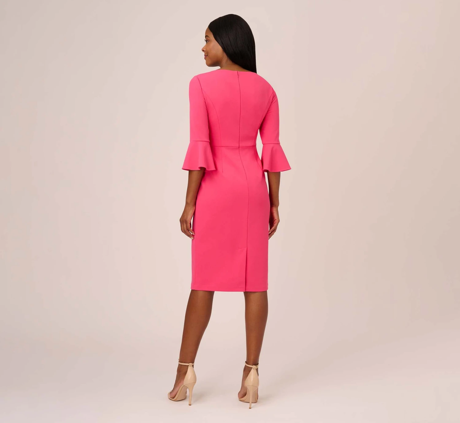 Adrianna Papell Stretch Knit Crepe Tie-Front Midi-Length Sheath Dress In Camellia 5 Adrianna Papell Stretch Knit Crepe Tie-Front Midi-Length Sheath Dress In Camellia - Image 5