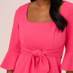 Adrianna Papell Stretch Knit Crepe Tie-Front Midi-Length Sheath Dress In Camellia 9 Adrianna Papell Stretch Knit Crepe Tie-Front Midi-Length Sheath Dress In Camellia -Glam Mirth Sales AP1D104978 AK672 Regular Detail