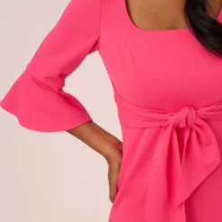 Adrianna Papell Stretch Knit Crepe Tie-Front Midi-Length Sheath Dress In Camellia 10 Adrianna Papell Stretch Knit Crepe Tie-Front Midi-Length Sheath Dress In Camellia -Glam Mirth Sales AP1D104978 AK672 Regular Lifestyle